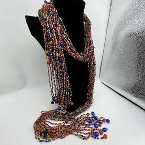 Glass Beaded, Multi-Color Long, Tassel Necklace.  Holiday Fun!